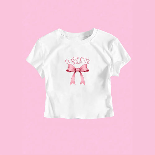 Damen Crop-T-Shirt mit raffiniertem Schleifenaufdruck Echo Archiv