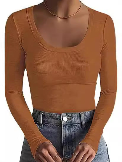 Damen Schmal geschnittenes Langarm-Feinstricktop mit weitem U-Ausschnitt Echo Archiv