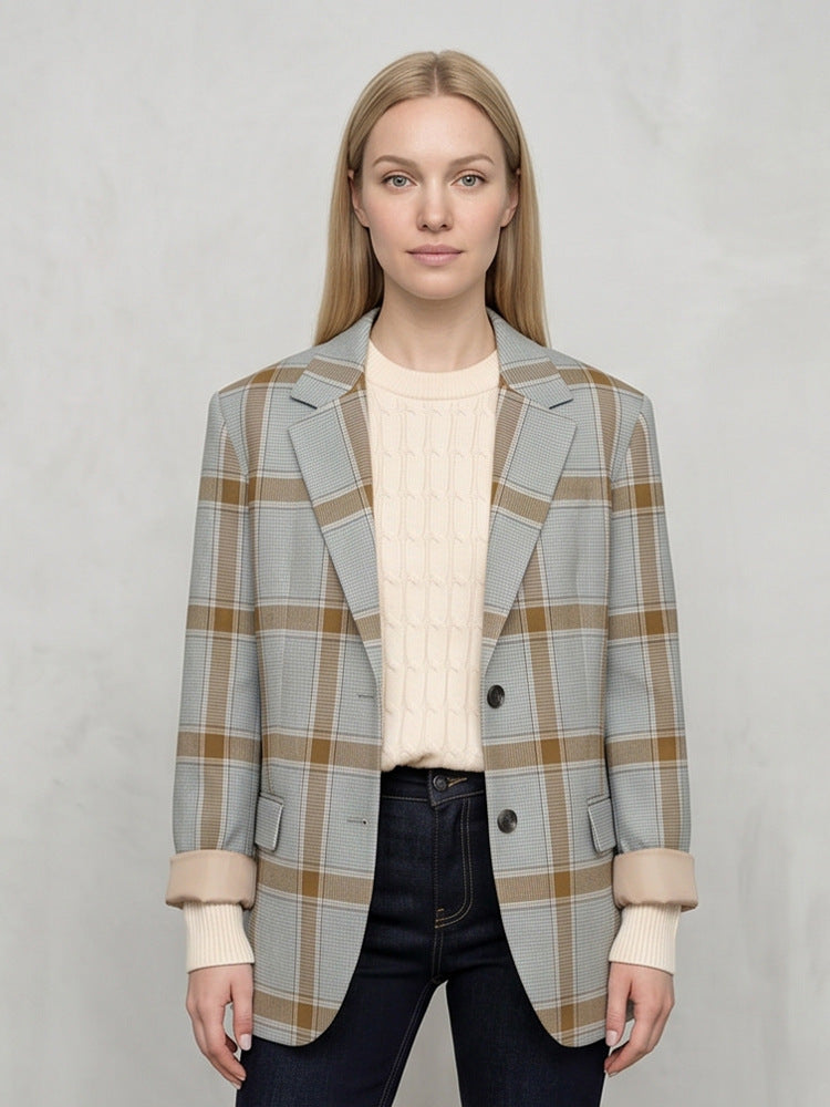 Damen Oversize-Karoblazer im Glencheck mit kastiger Silhouette und fallendem Revers Echoarchiv