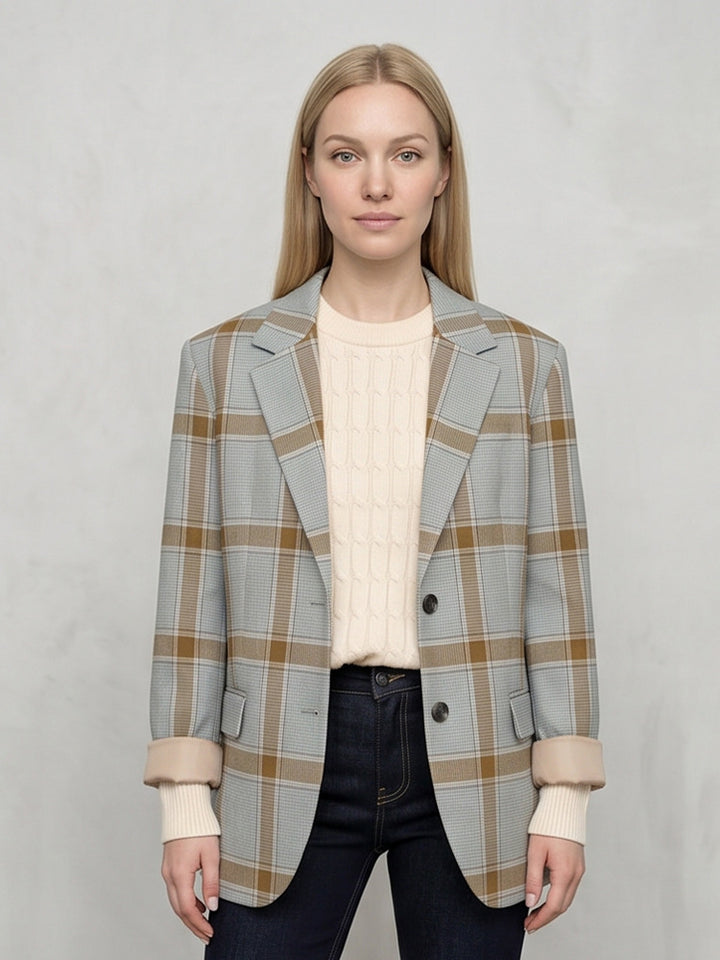 Damen Oversize-Karoblazer im Glencheck mit kastiger Silhouette und fallendem Revers Echoarchiv