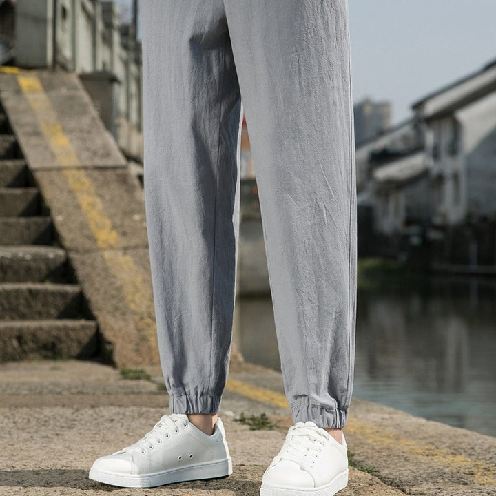 Herren nan tapered Leinen-Baumwoll-Jogger mit Kordelzug, elastischem Knöchelbündchen und schlanker Silhouette Echo Archiv