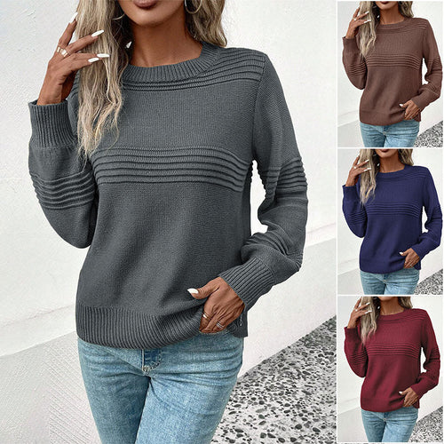 Damen Feinstrick‑Pullover mit horizontaler Rippenpasse und gerippten Bündchen Echoarchiv