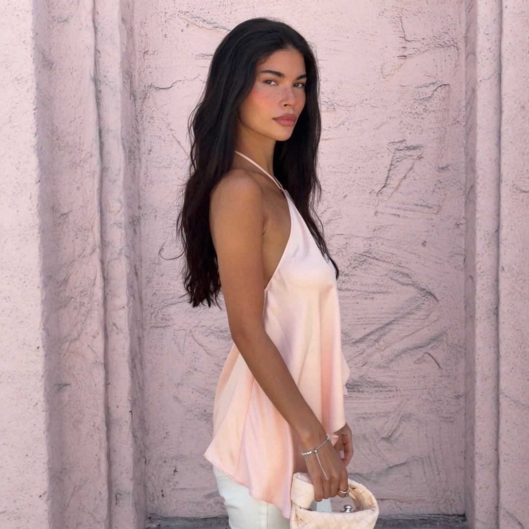 Damen Halter-Top aus fließendem Chiffon mit asymmetrischem Saum Echo Archiv
