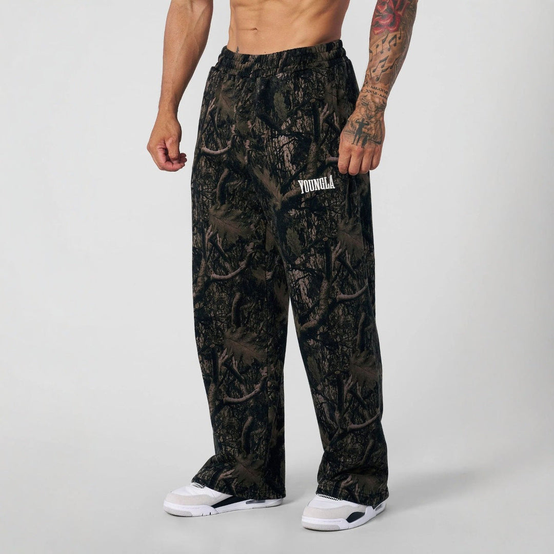 Herren weite Camouflage-Jogginghose mit elastischem Komfortbund und Oberschenkel-Logo – Sorevano