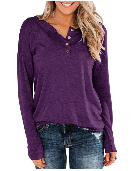 Damen modisches Langarm-Henley-Shirt mit Knopfleiste Echoarchiv