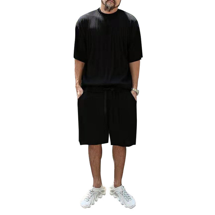Herren lässiges Freizeit Set mit strukturierter Kurzarmbluse und Shorts Echoarchiv