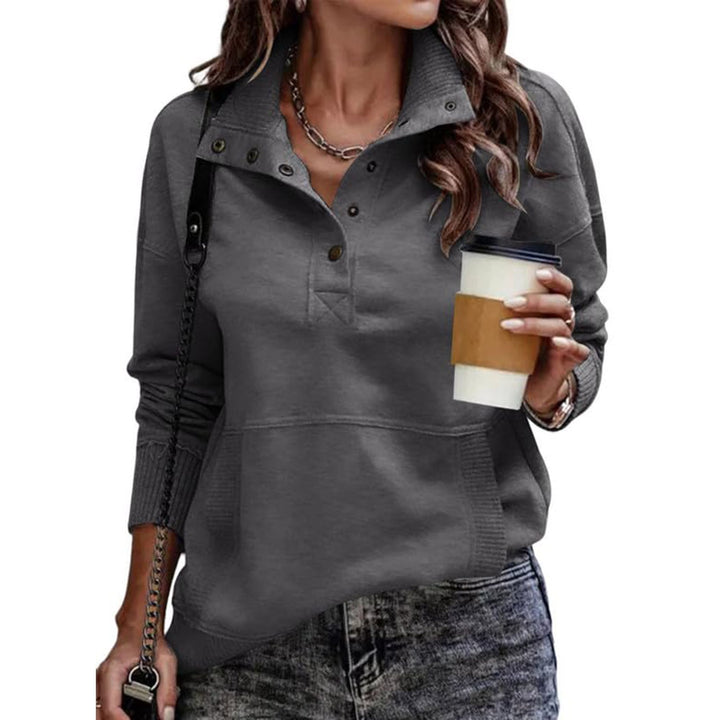 Damen Sweatpullover mit Stehkragen-Knopfleiste und Kängurutasche Echo Archiv
