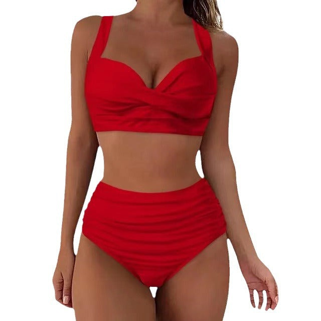 Damen Hochtailliertes Bikini-Set mit eleganter Faltenoptik Echo Archiv