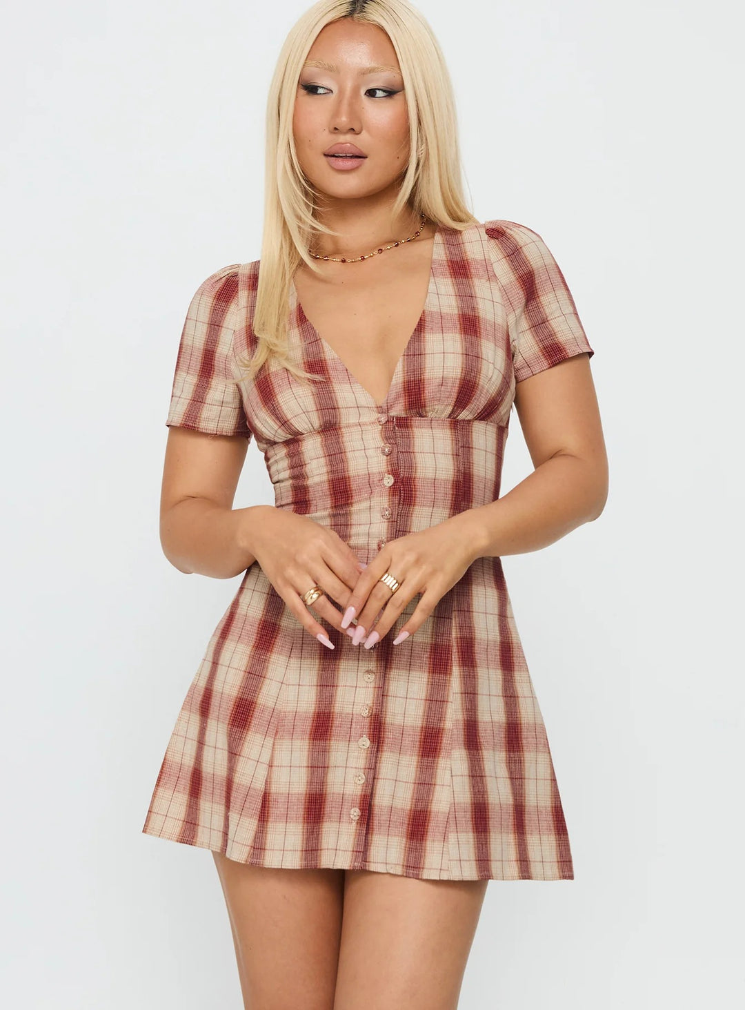 Damen Volantkleid mit V-Ausschnitt und Knopfleiste Echo Archiv