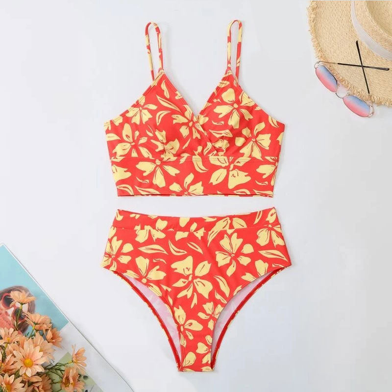 Damen Zweiteiliges Bikini-Set mit blütenförmigem Crop-Top und hoch tailliertem Höschen Echo Archiv