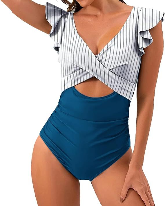Damen Floral Badeanzug mit schmeichelnder Raffung Echo Archiv