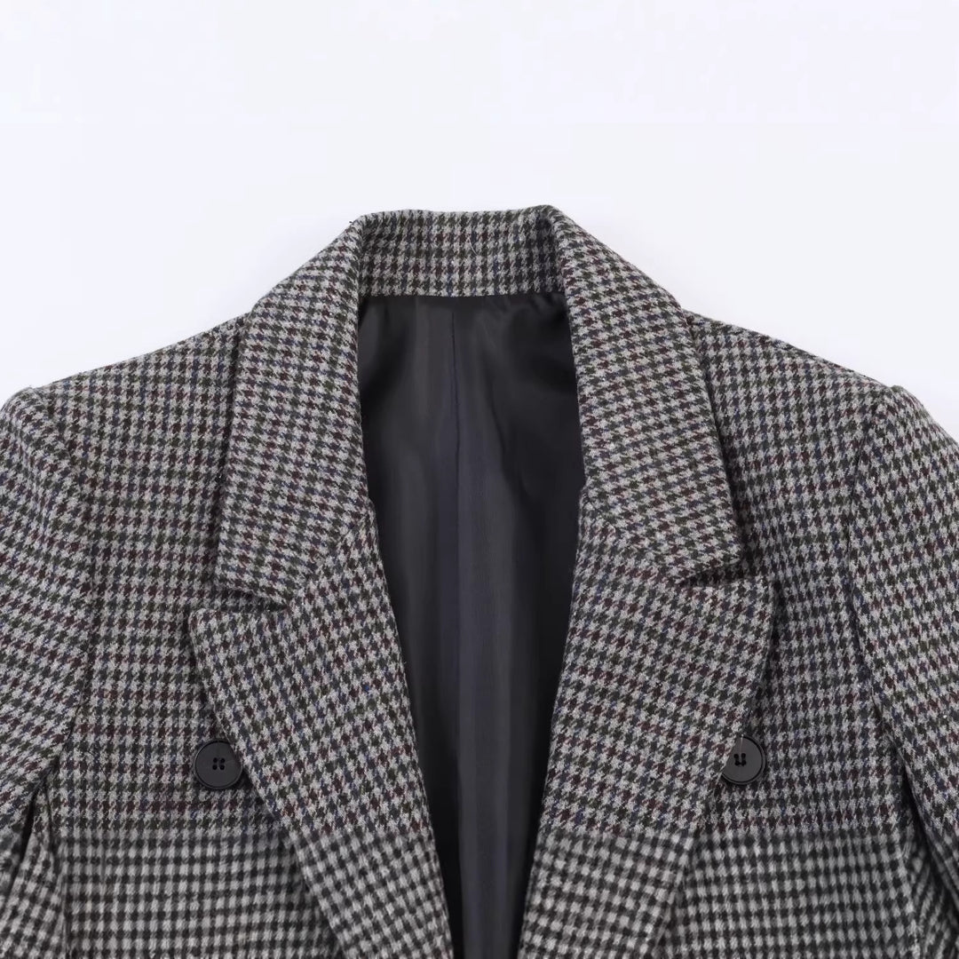 Damen Zweireihiger Hahnentritt-Blazer mit offenem Schlitz-Saum und taillierter Silhouette Echo Archiv
