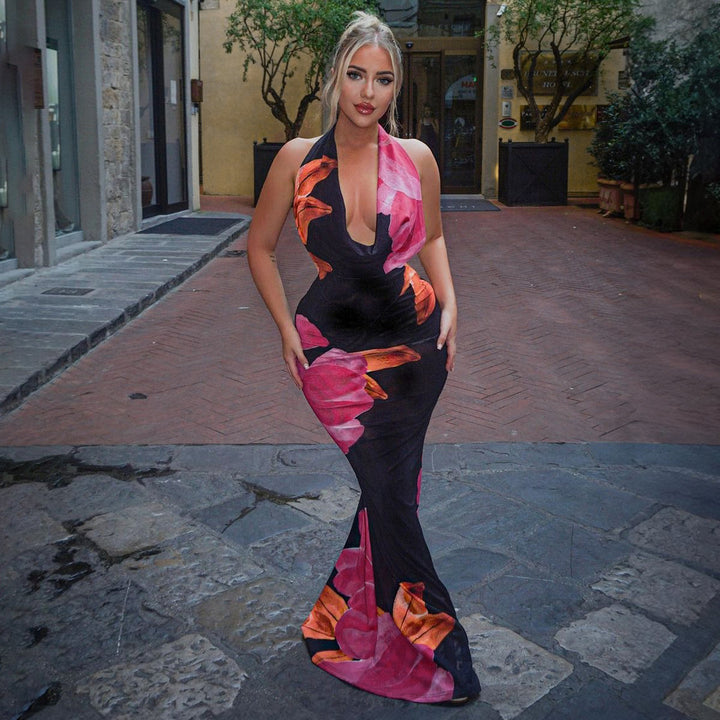Damen Elegantes Maxikleid mit kunstvollem Blumenmuster Echo Archiv