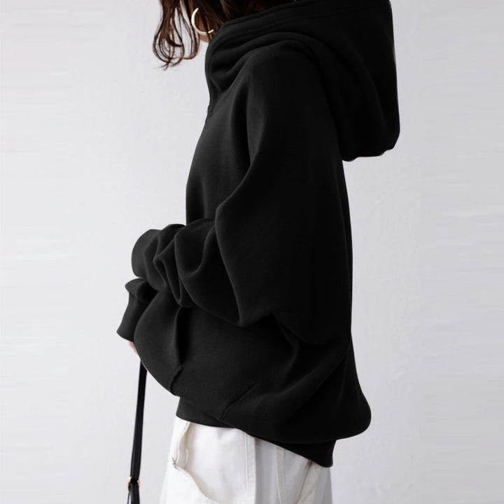 Damen nan übergroße Kapuzenjacke mit Reißverschluss und Kängurutasche aus flauschigem Fleece Echo Archiv
