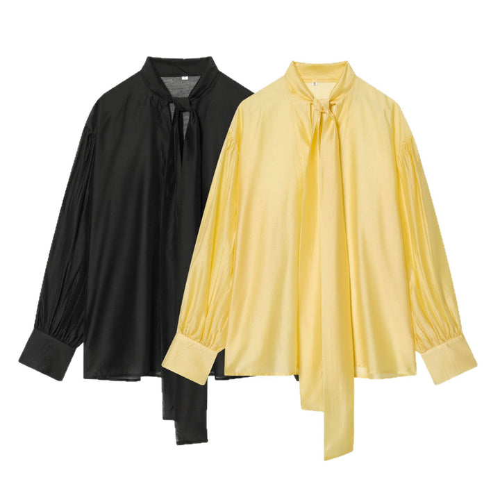 Damen Bluse mit Schleifenkragen und voluminösen Ballonärmeln Echoarchiv