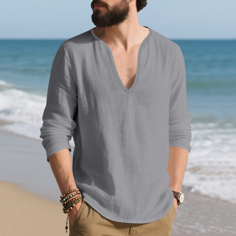 Herren lässiges Langarmshirt mit V-Ausschnitt aus hochwertigem Baumwollmix Echoarchiv