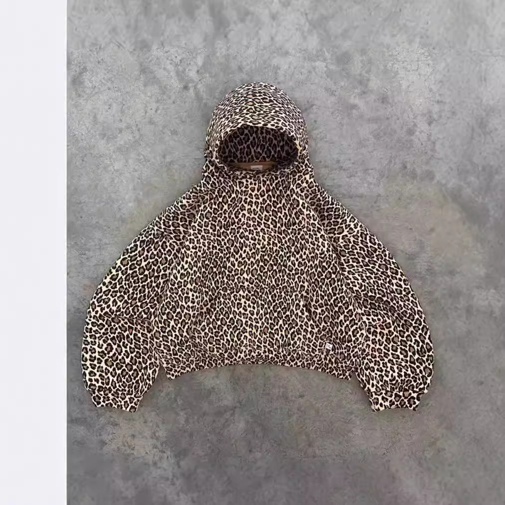 Frauen Freizeit Leopard Print Lounge Set mit Kapuzenpullover und Jogginghose Echoarchiv