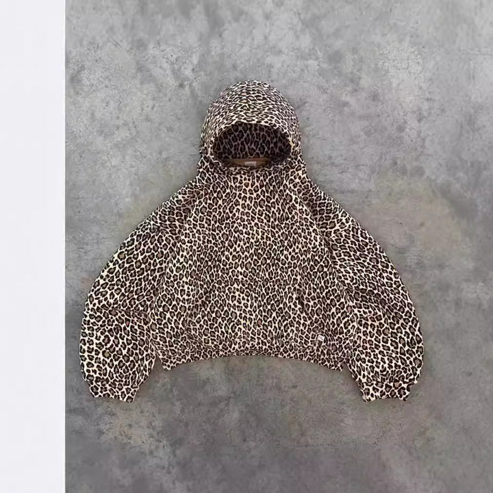 Frauen Freizeit Leopard Print Lounge Set mit Kapuzenpullover und Jogginghose Echoarchiv