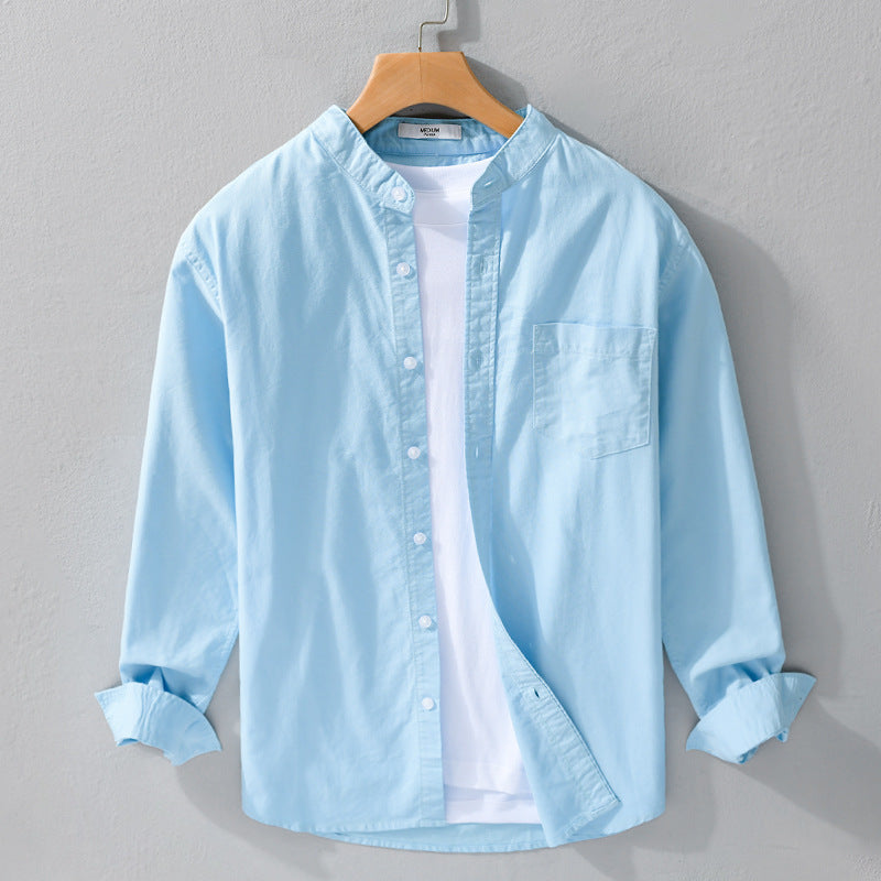 Herren Stehkragen-Overshirt aus Baumwollmix mit tonaler Brusttasche und Soft‑Touch Echoarchiv