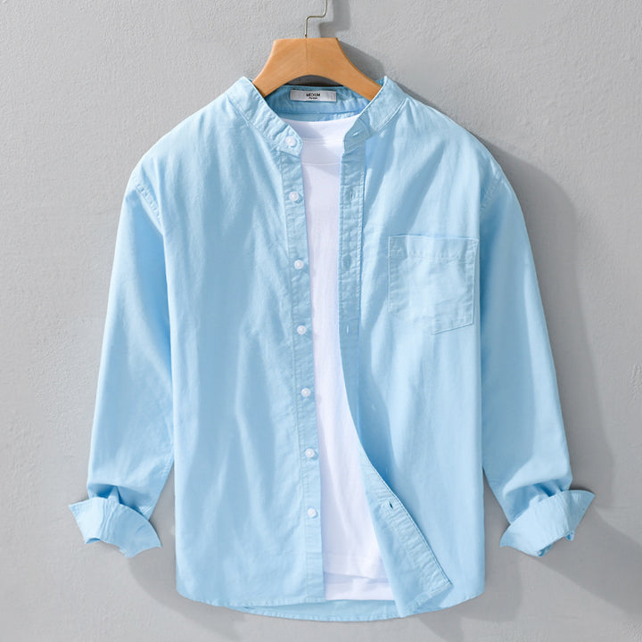 Herren Stehkragen-Overshirt aus Baumwollmix mit tonaler Brusttasche und Soft‑Touch Echoarchiv