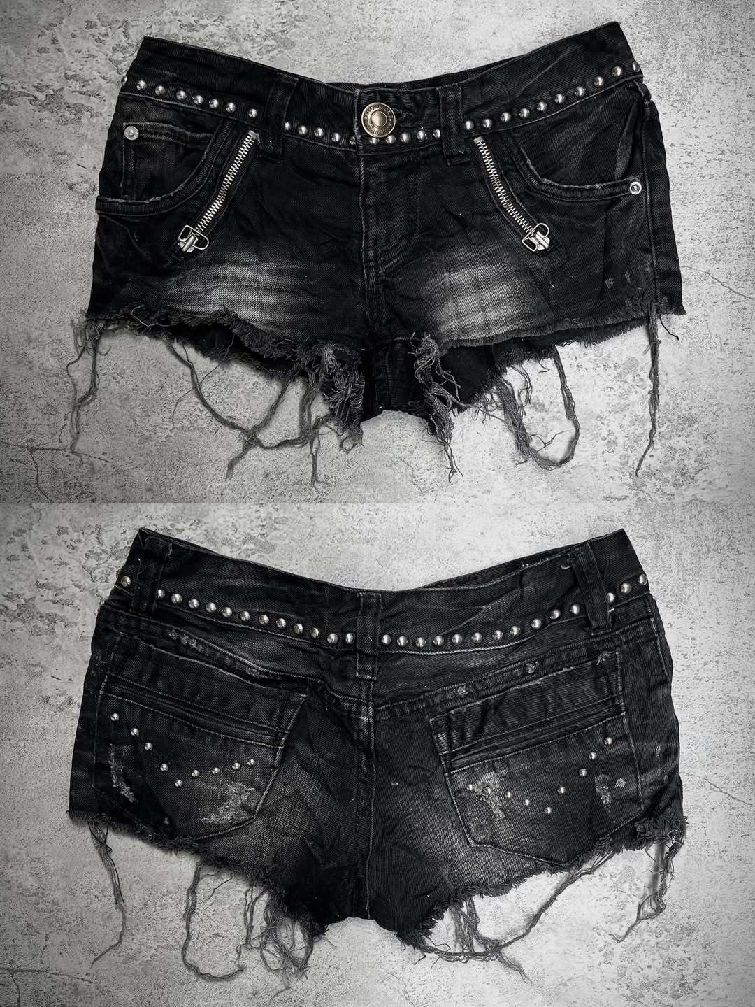 Damen Modische Destroyed Denim-Shorts mit Nieten Echo Archiv
