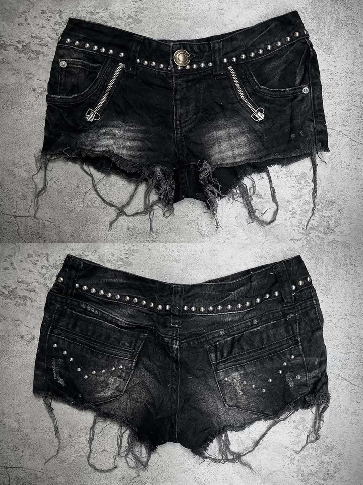 Damen Modische Destroyed Denim-Shorts mit Nieten Echo Archiv