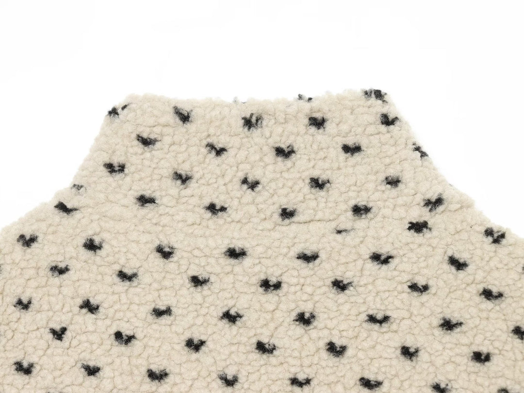 Damen Kurze Teddyjacke mit Stehkragen und Punktmuster Echoarchiv