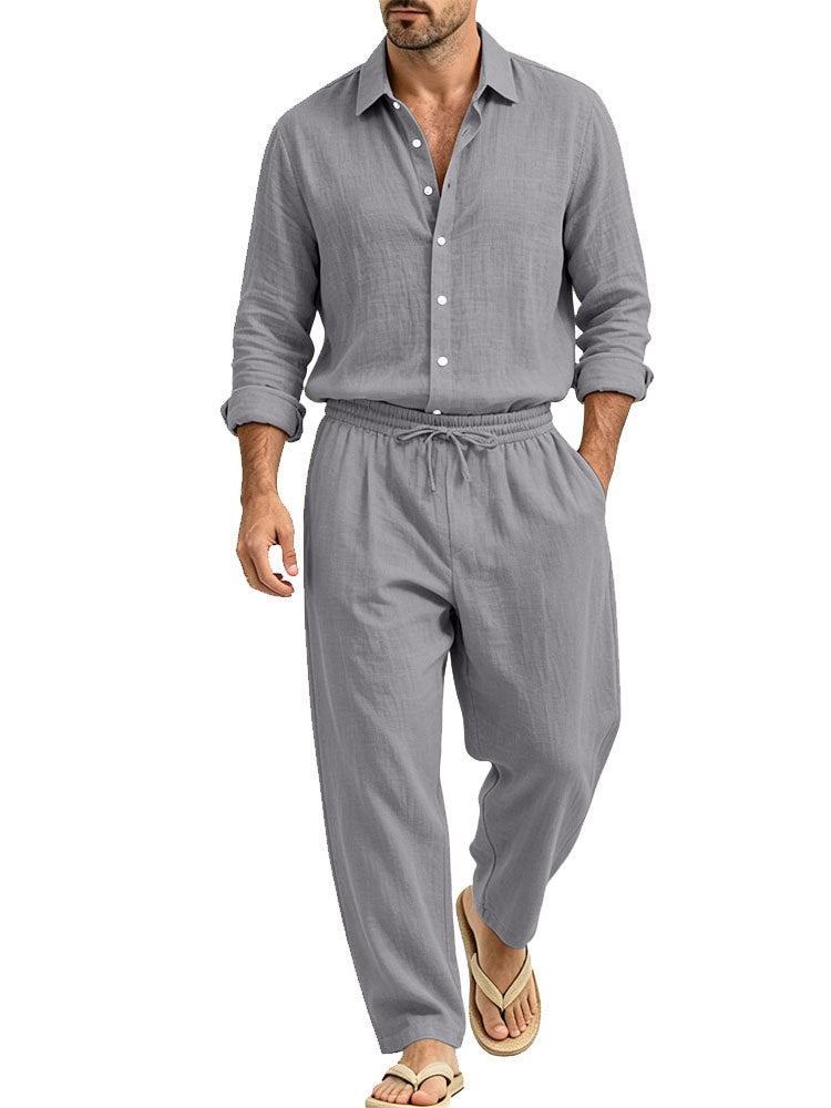 Herren Lässiges Leinen-Set Hemd und Relaxhose mit Tunnelzug Echoarchiv