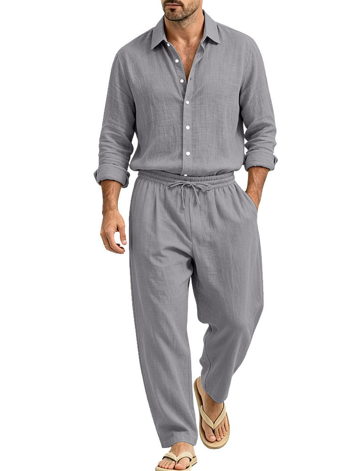Herren Lässiges Leinen-Set Hemd und Relaxhose mit Tunnelzug Echoarchiv