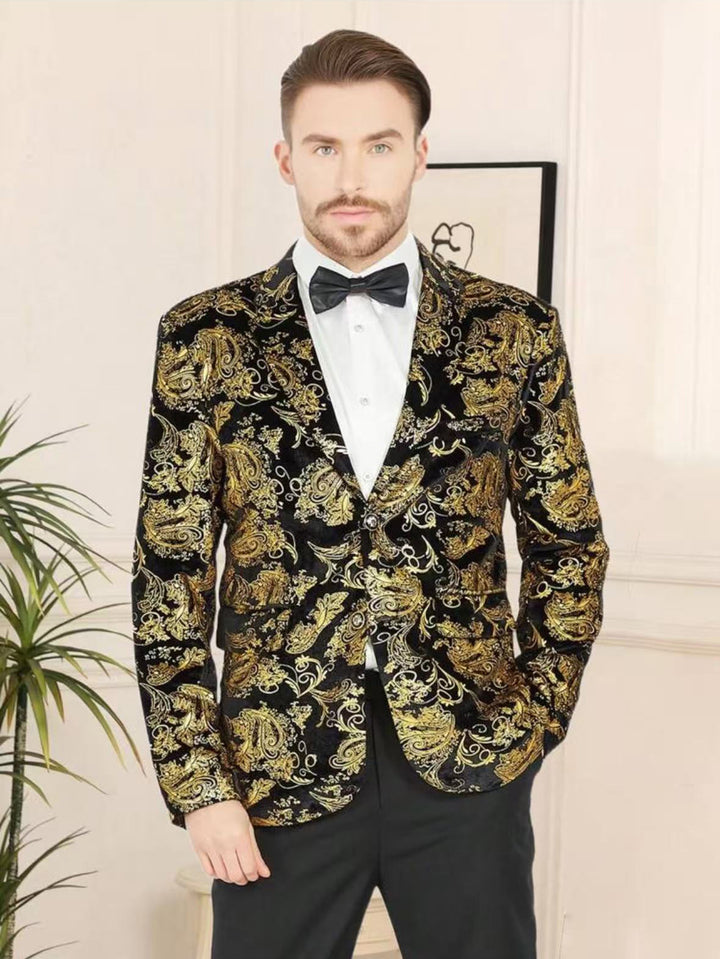 Herren Glamouröser Paillettenblazer mit floralem Muster und satiniertem Finish Echoarchiv