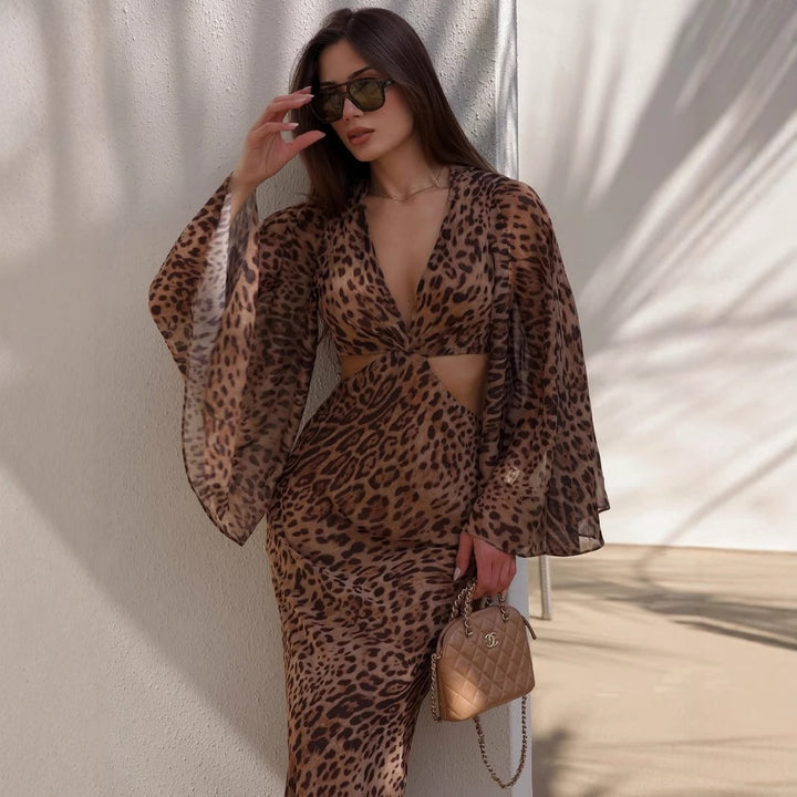 Damen Maxi-Kleid mit tiefem Rückenausschnitt und faszinierendem Animal-Print Echo Archiv