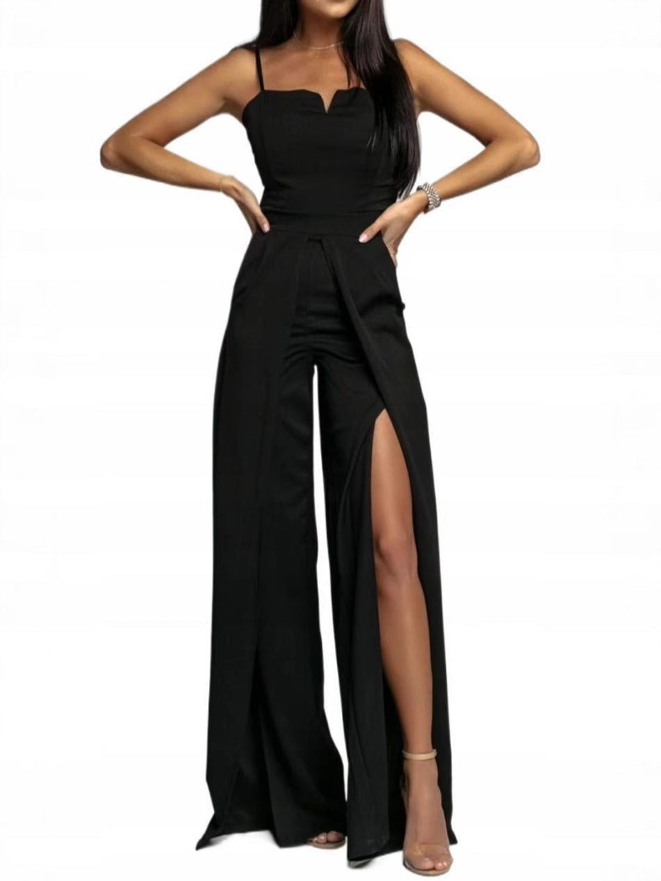 Echoarchiv | Hohe Taille Schlitz Fließender Breiter Bein Cami Jumpsuit