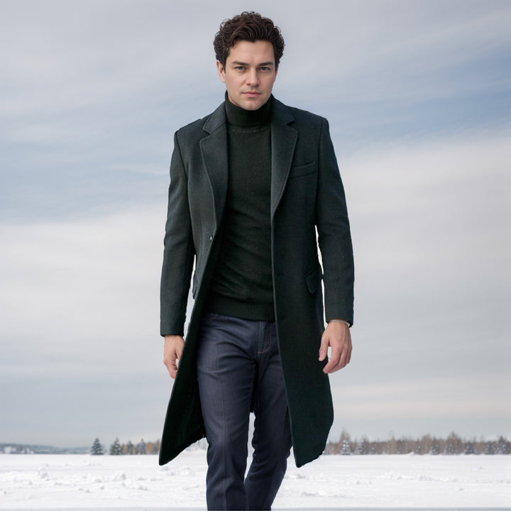 Herren eleganter lange Wool Blend Mantel Echoarchiv