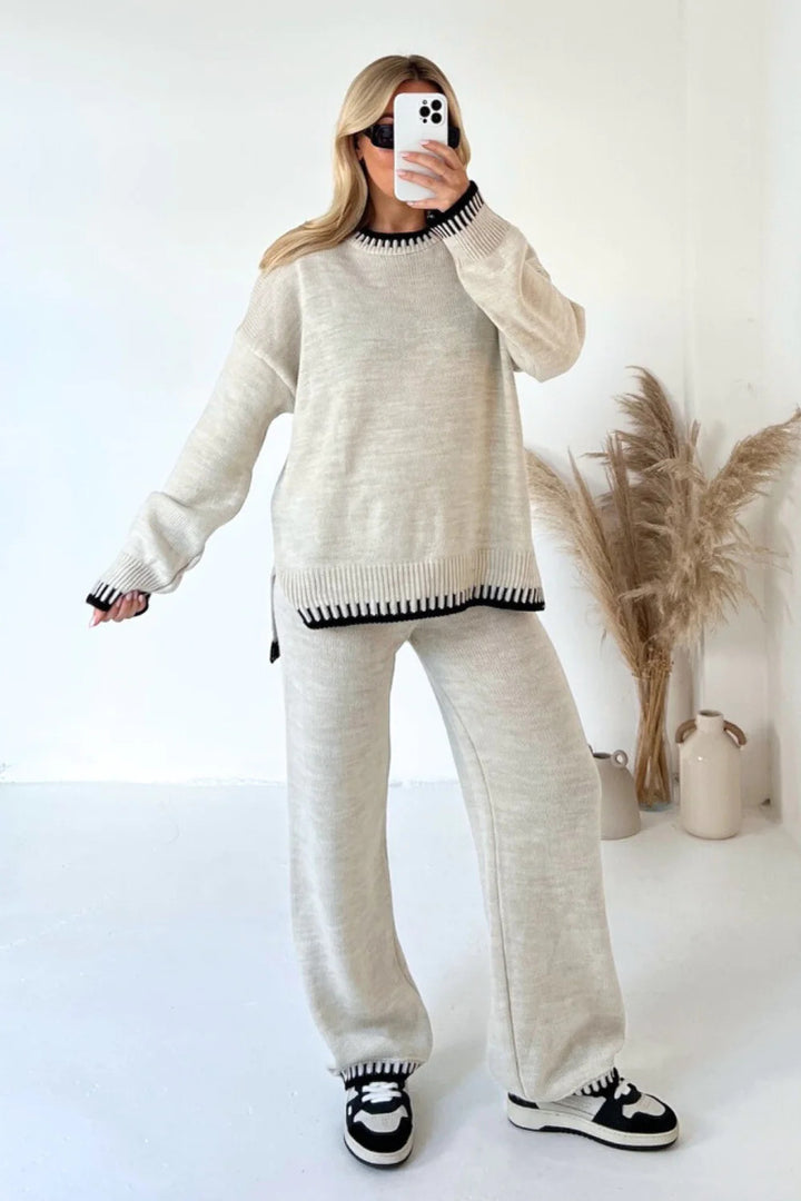 Damen nan lässiger Strick-Hausanzug mit Oversize-Pullover und weiter Strickhose Echo Archiv
