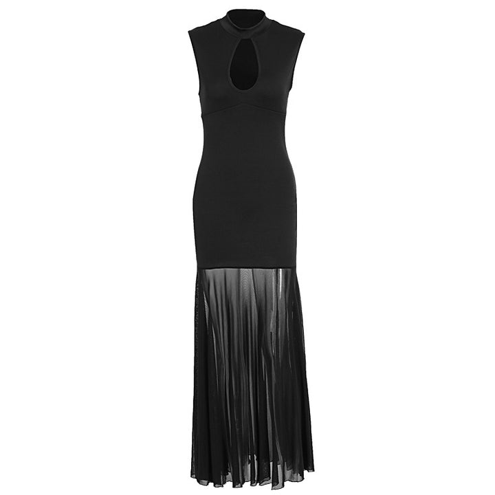 Damen Elegantes Kleid mit hohen Kragen und Schlitz Echo Archiv
