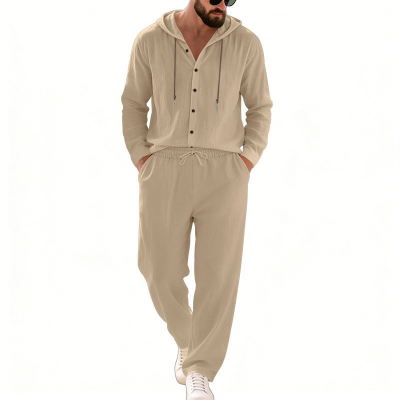 Herren nan legeres Kapuzen-Lounge-Set mit Knopfleiste, Kordelbundhose und seitlichen Eingrifftaschen Echo Archiv