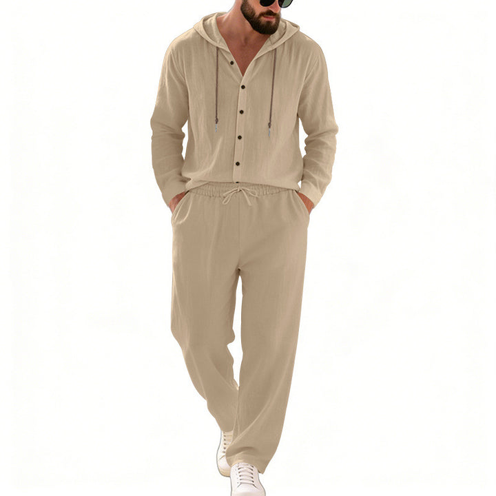 Herren nan legeres Kapuzen-Lounge-Set mit Knopfleiste, Kordelbundhose und seitlichen Eingrifftaschen Echo Archiv