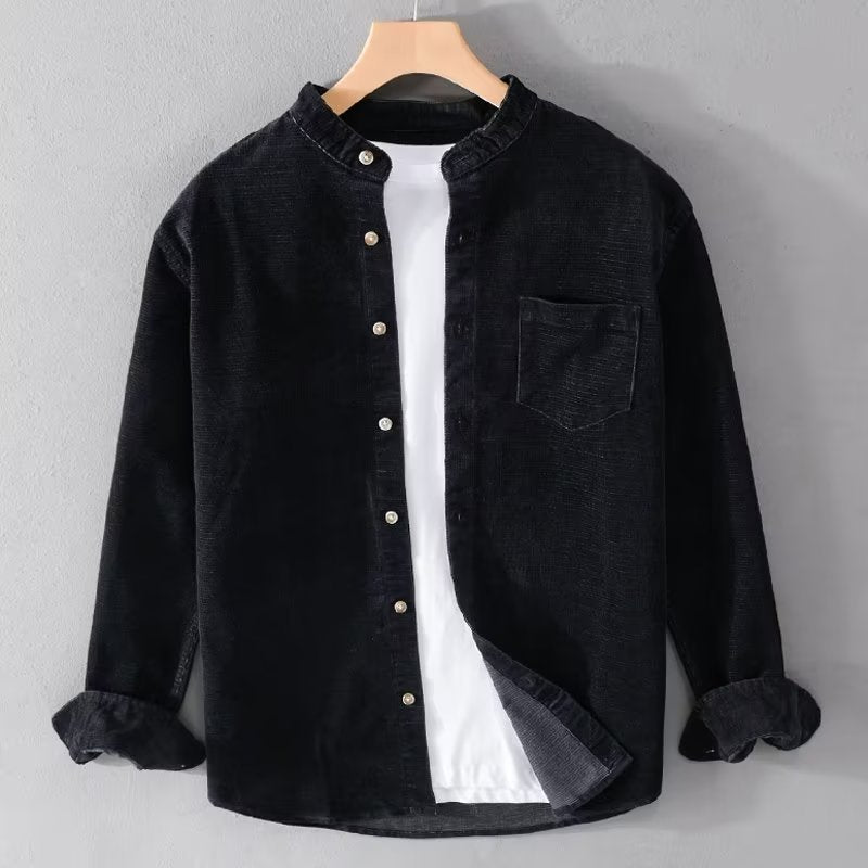 Herren Cordhemden mit Mandarin-Kragen und minimalistischem Design Echoarchiv
