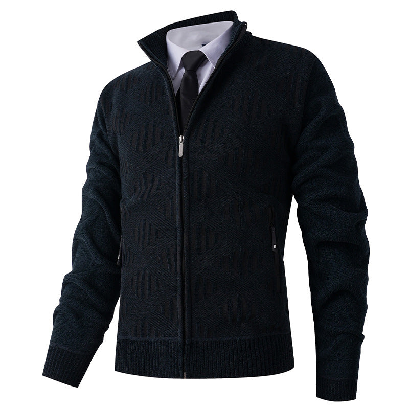 Herren elegante Strickjacke mit strukturiertem Design und hohem Stehkragen Echoarchiv