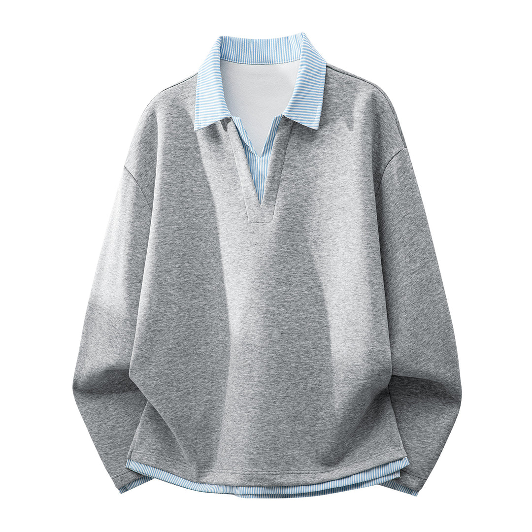 Unisex Oversize-Sweatshirt mit eingearbeitetem Hemdkragen und V-Ausschnitt-Detail Echoarchiv