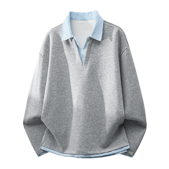Unisex Oversize-Sweatshirt mit eingearbeitetem Hemdkragen und V-Ausschnitt-Detail Echoarchiv