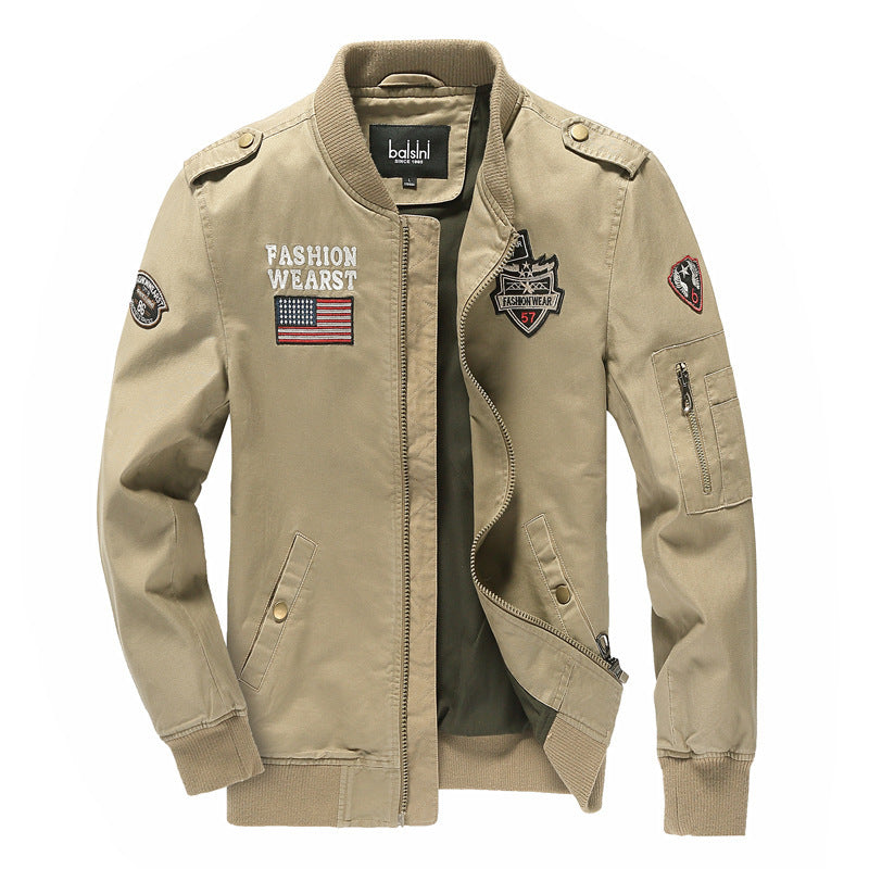 Herren nan militärisch inspirierte Bomberjacke mit gestickten Patches, Ärmel-Tasche und elastischen Rippbündchen Echo Archiv