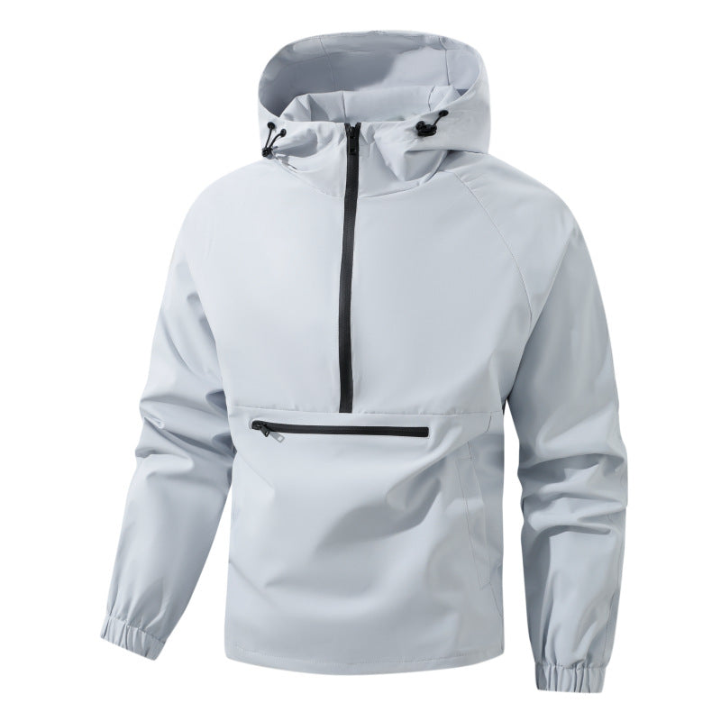 Herren Softshell-Anorak mit Kapuze, halbem Reißverschluss und wasserdichter Fronttasche Echoarchiv