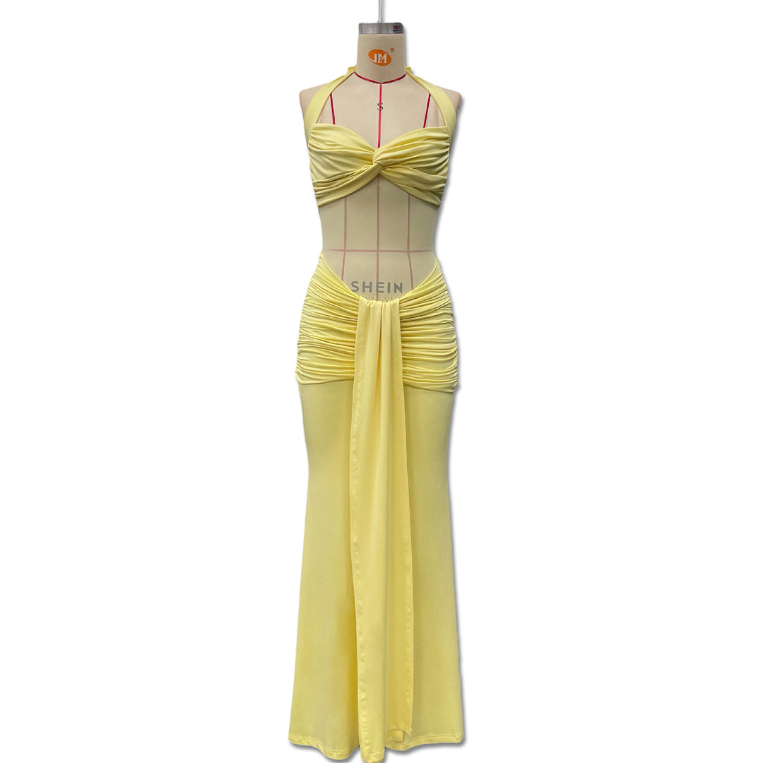 Damen Elegantes Maxikleid mit Tiefem Rückenausschnitt und Raffinierten Falten Echo Archiv