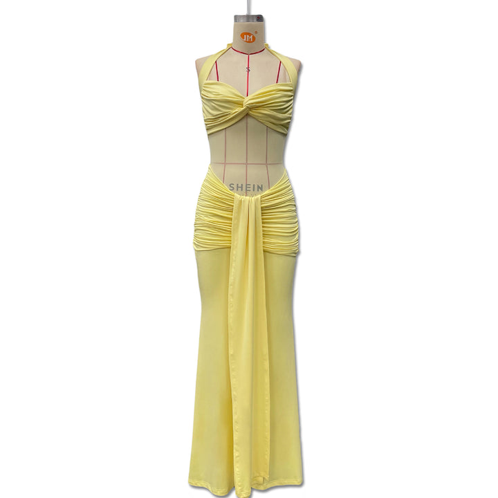 Damen Elegantes Maxikleid mit Tiefem Rückenausschnitt und Raffinierten Falten Echo Archiv