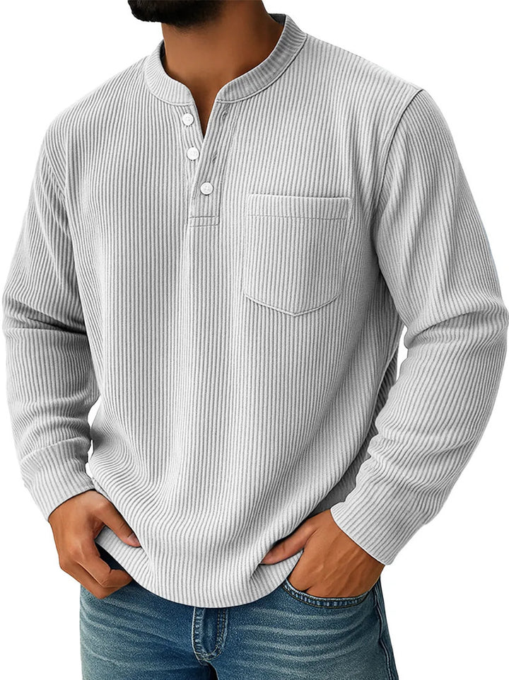 Herren nan thermisches Waffelstrick-Henleyshirt mit Stehkragen Brusttasche und geripptem Komfortschnitt Echo Archiv