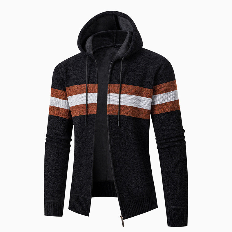 Herren lässiger Strickjacke mit Kapuze und Kontraststreifen Echoarchiv