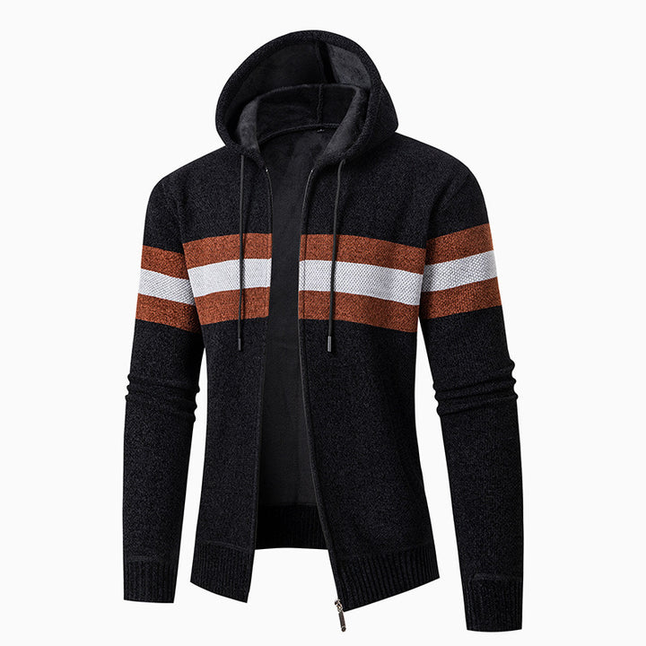 Herren lässiger Strickjacke mit Kapuze und Kontraststreifen Echoarchiv