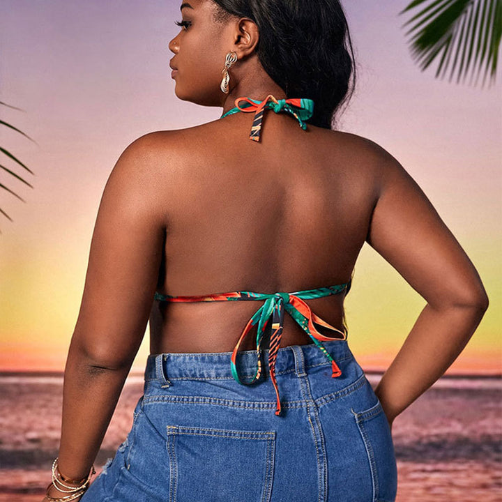 Damen Triangel-Bikinioberteil mit floralem Muster und verstellbaren Trägern Echo Archiv