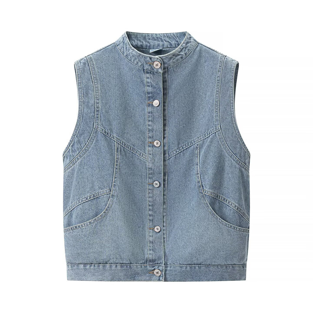 Damen Jeansweste mit Stehkragen, durchgehender Knopfleiste und aufgesetzten Taschen Echo Archiv